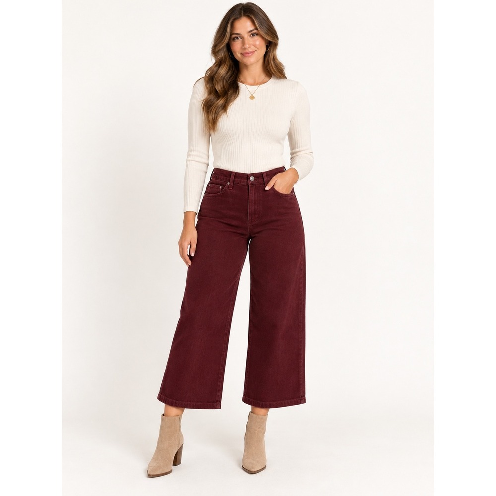 Judy Blue Burgundy Garment Dyed High Rise Cropped Wide Leg Jeans 9/29
